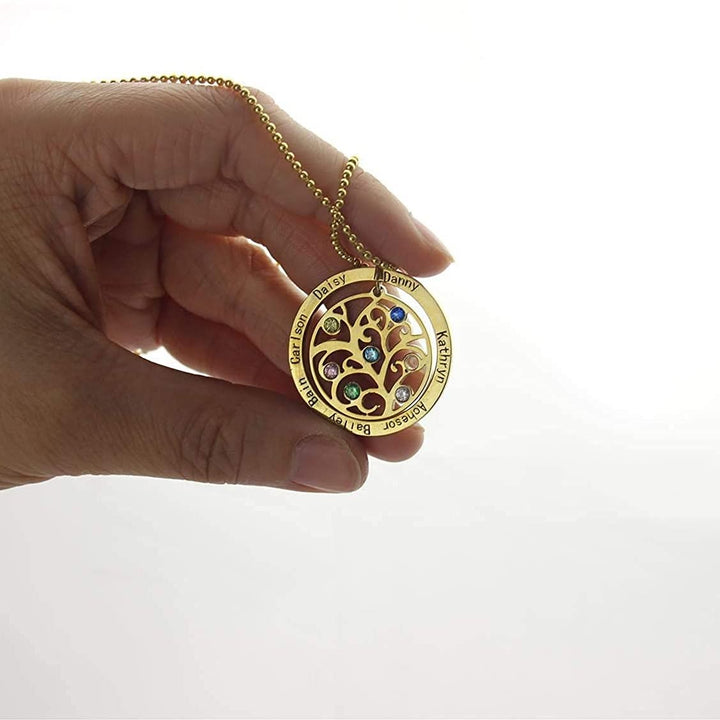 Collana con incisione del nome della pietra portafortuna dell'albero della vita Olivenorma