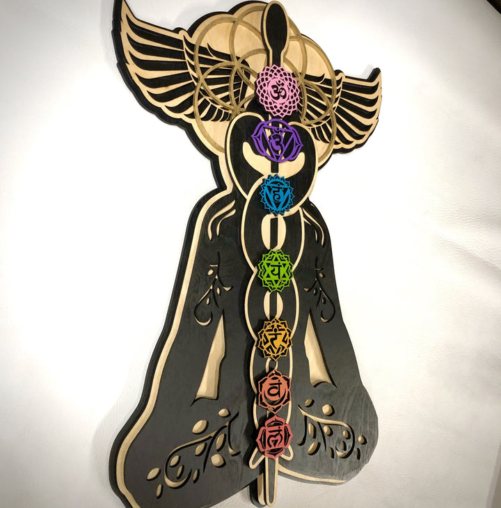 Olivenorma Kundalini Chakra Decorazione murale in legno dipinto a mano