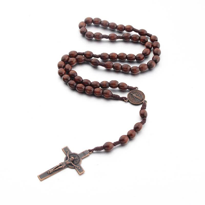 Collana rosario in legno con croce vintage lavorata a maglia Olivenorma - Marrone - image 4