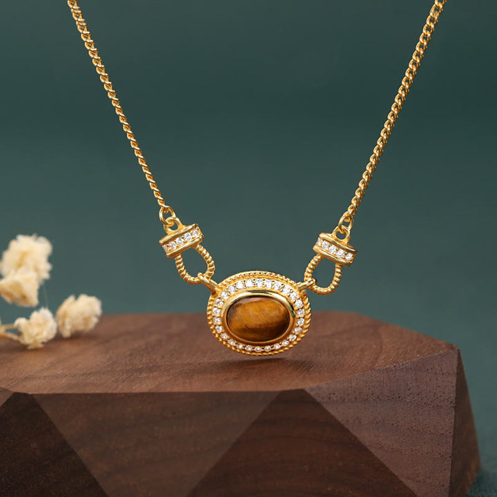 Olivenorma "The Book Of Galaxy" - Collana retrò con pietra occhio di tigre