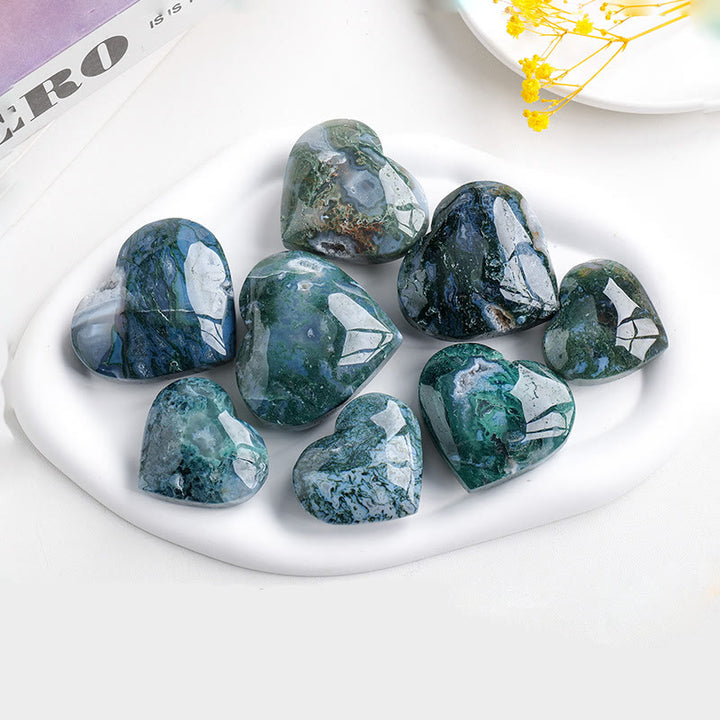 Olivenorma Moss Agate Pietra da gioco lucidata Cuore di cristallo