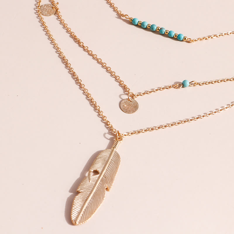 Collana a tre strati con ciondolo a foglia turchese Olivenorma