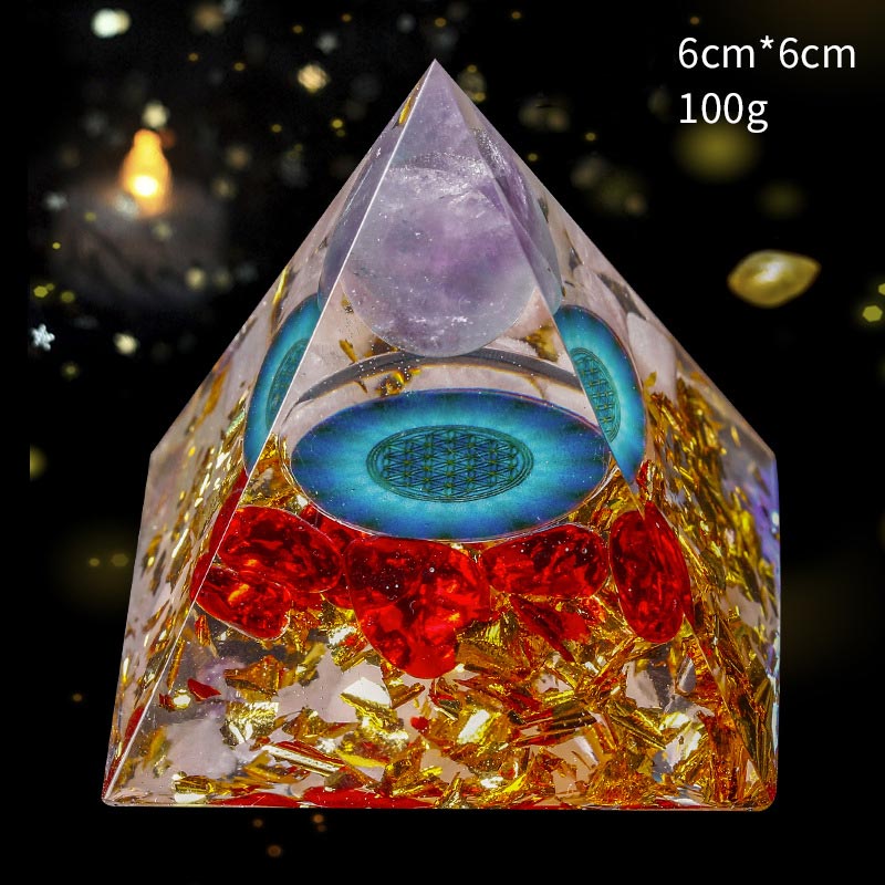Sfera di ametista Olivenorma con piramide di cristallo rosa Orgone 