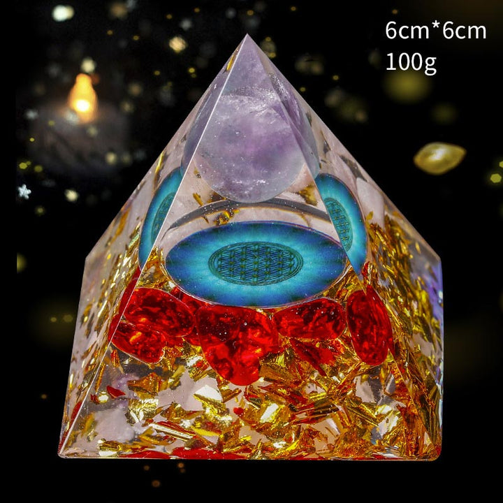 Sfera di ametista Olivenorma con piramide di cristallo rosa Orgone 