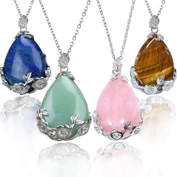 Collana con goccia d'acqua in pietra naturale e prugna