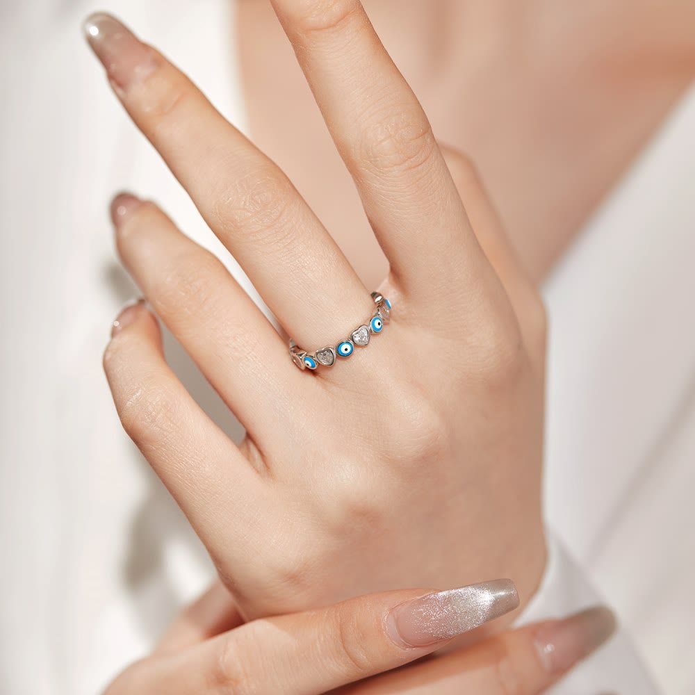 Olivenorma S925 Sterling Silver Heart Zircone Bianco Anello Occhio Malvagio - image 13
