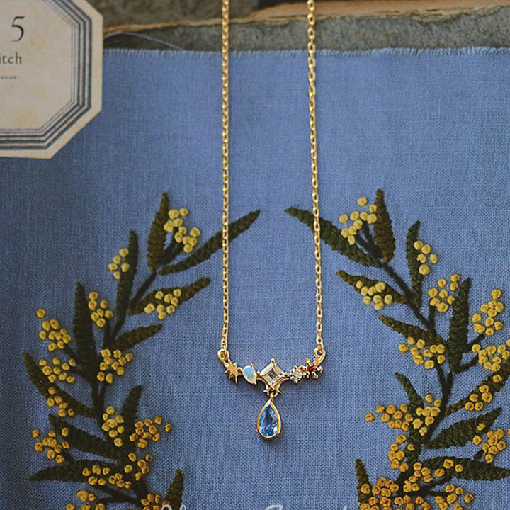 Collana di ispirazione vintage con ciondolo in zircone blu Olivenorma e elemento a stella - Zaffiro - image 0