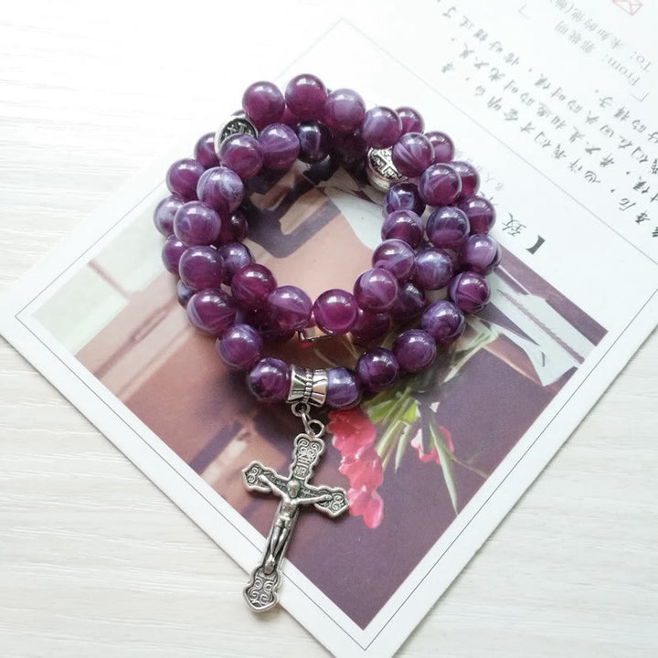 Bracciale Rosario con Ciondolo a Croce in Ametista Olivenorma 
