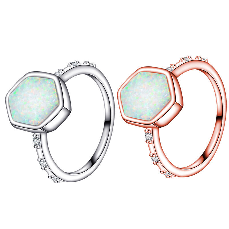 Anello Olivenorma Hexagon Opal Zircone grezzo
