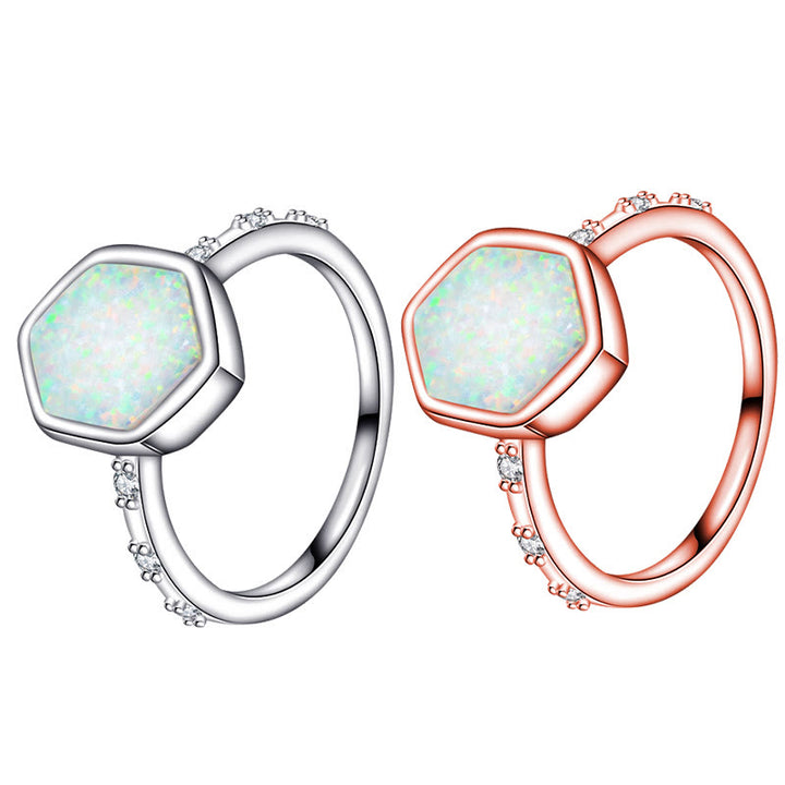 Anello Olivenorma Hexagon Opal Zircone grezzo