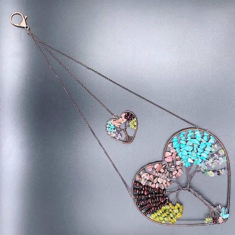 Olivenorma Cuore Forma Chakra Albero della Vita Cristallo Dream Catcher
