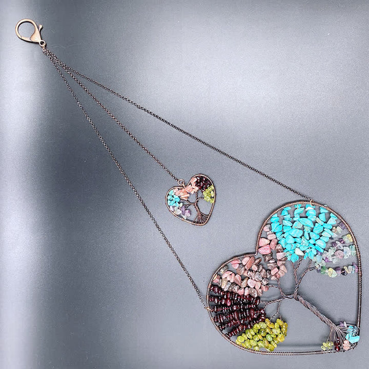 Olivenorma Cuore Forma Chakra Albero della Vita Cristallo Dream Catcher