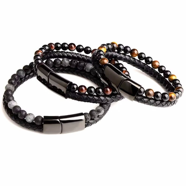Bracciale Olivenorma in pelle di occhio di tigre naturale a doppio strato 