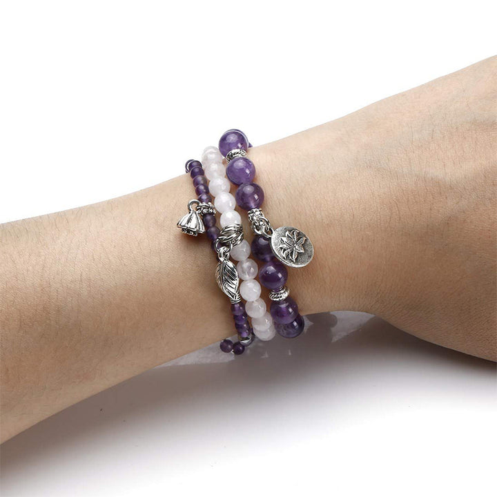 Bracciale a 3 pezzi con simbolo del loto in ametista