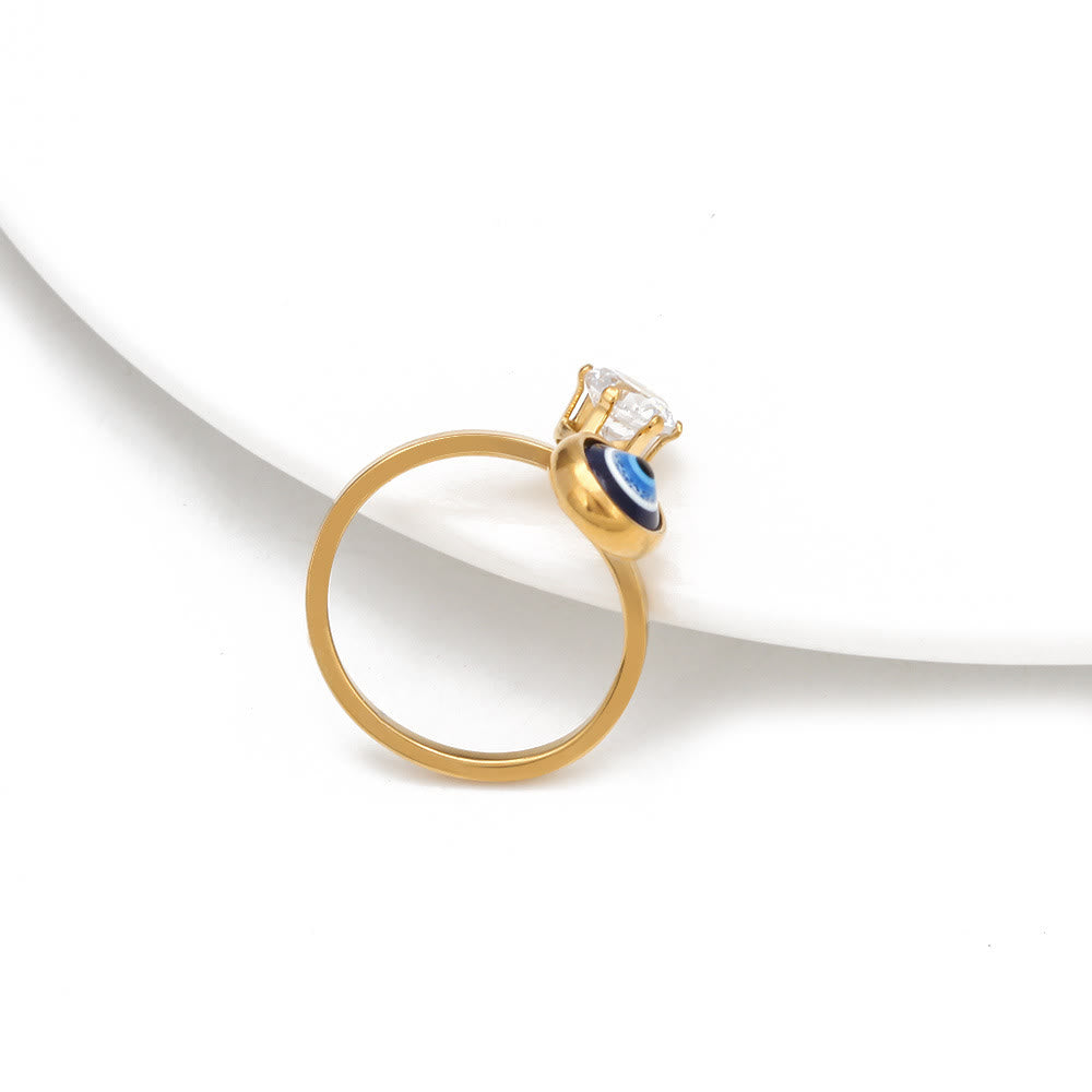 Anello da donna Olivenorma con zircone bianco placcato oro e malocchio