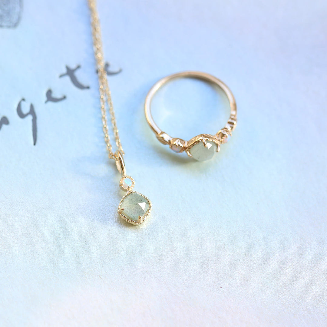 Collana con anello in pietra quadrata di labradorite naturale Olivenorma 