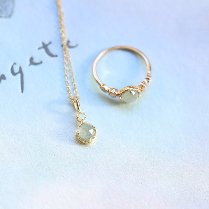 Collana con anello in pietra quadrata di labradorite naturale Olivenorma 