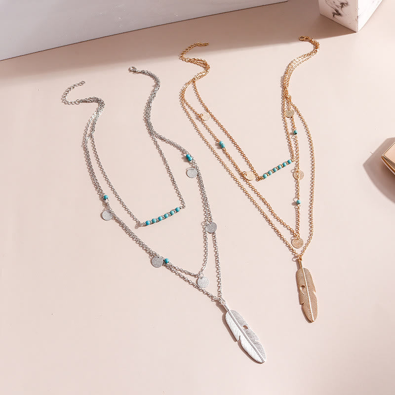 Collana a tre strati con ciondolo a foglia turchese Olivenorma