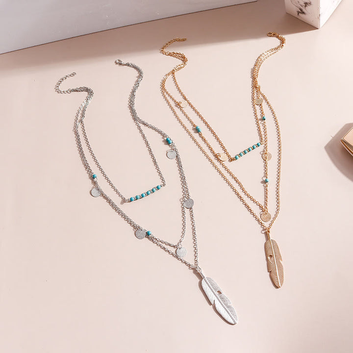 Collana a tre strati con ciondolo a foglia turchese Olivenorma