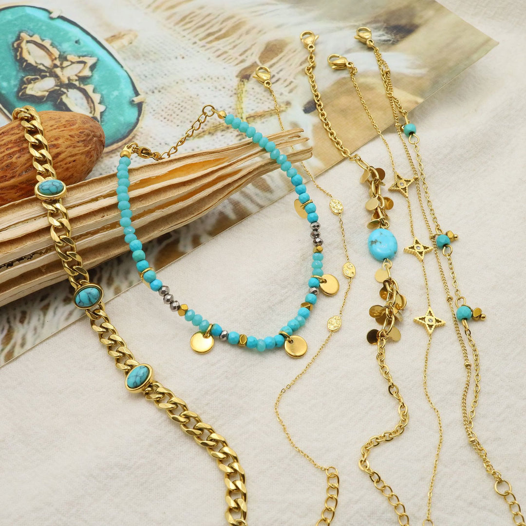 Olivenorma Set di bracciali impilabili con stelle turchesi naturali