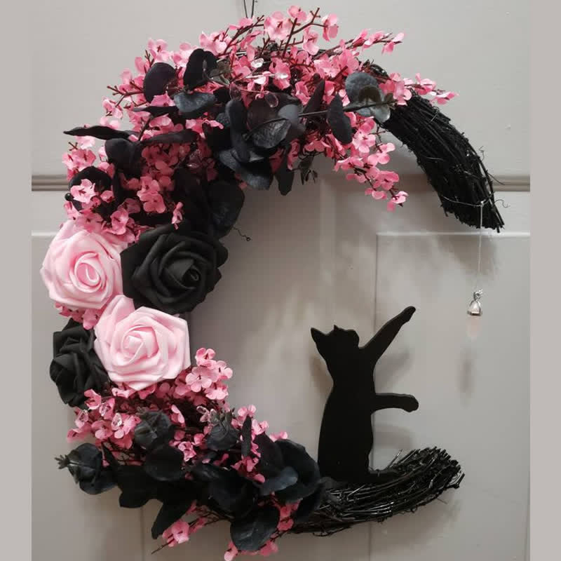 Olivenorma Decorazione da parete con luna celeste e gattino