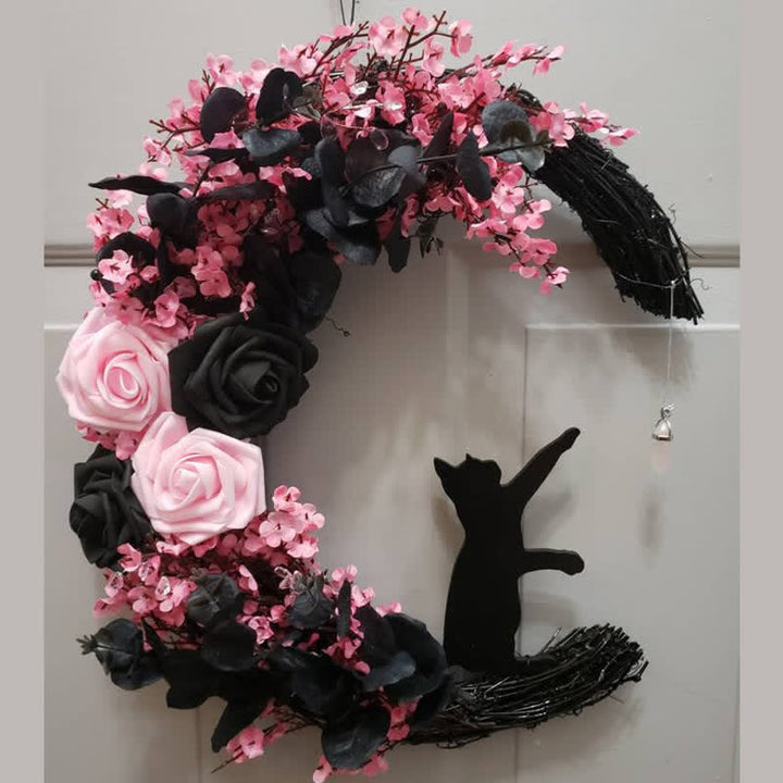 Olivenorma Decorazione da parete con luna celeste e gattino