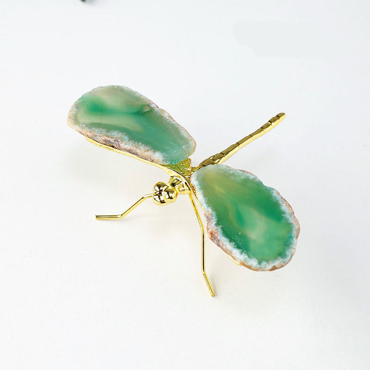 Olivenorma fette di agata naturale decorazione con pietra preziosa libellula