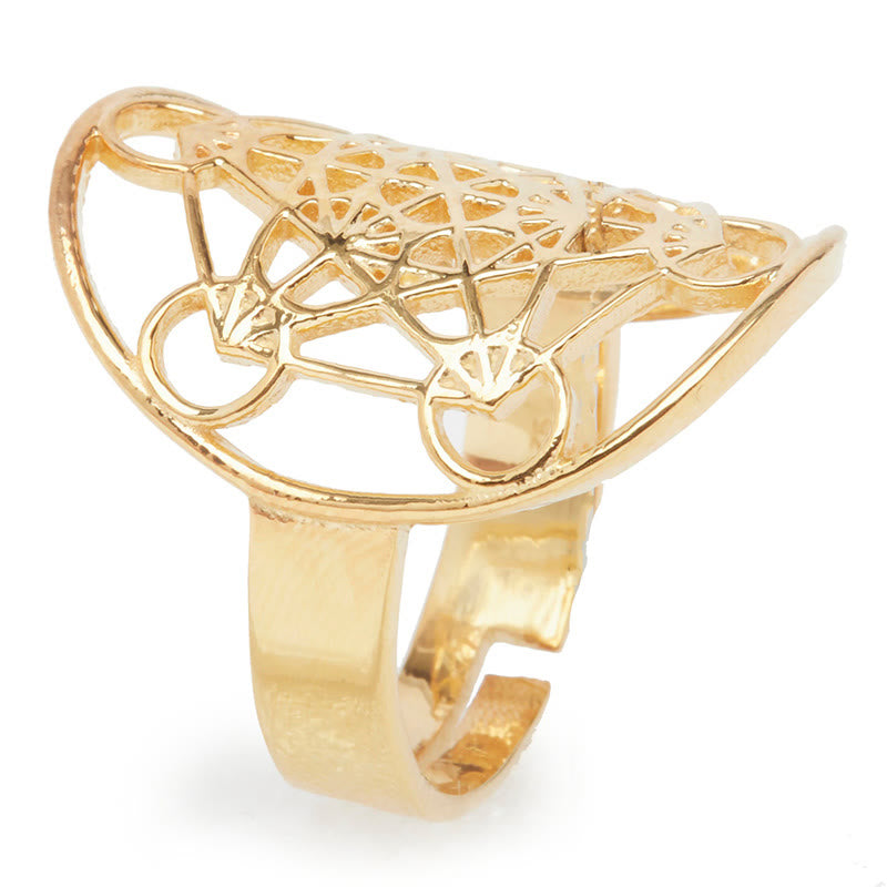 Anello regolabile in acciaio inossidabile con simbolo del cubo di Metatron di Olivenorma 