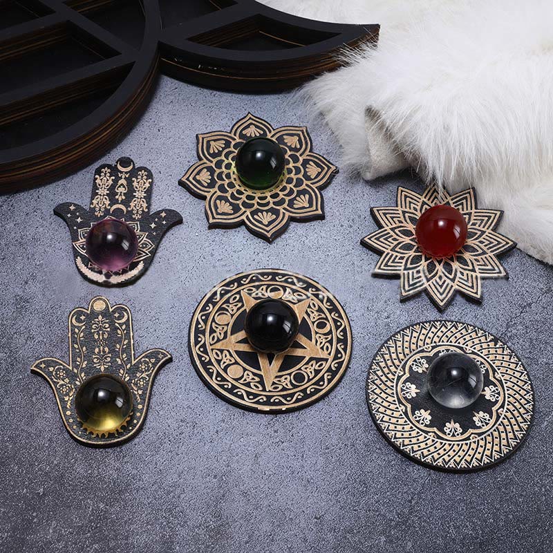Supporto per sfera di cristallo con espositore di pietre preziose a forma di ala di Hamsa Olivenorma