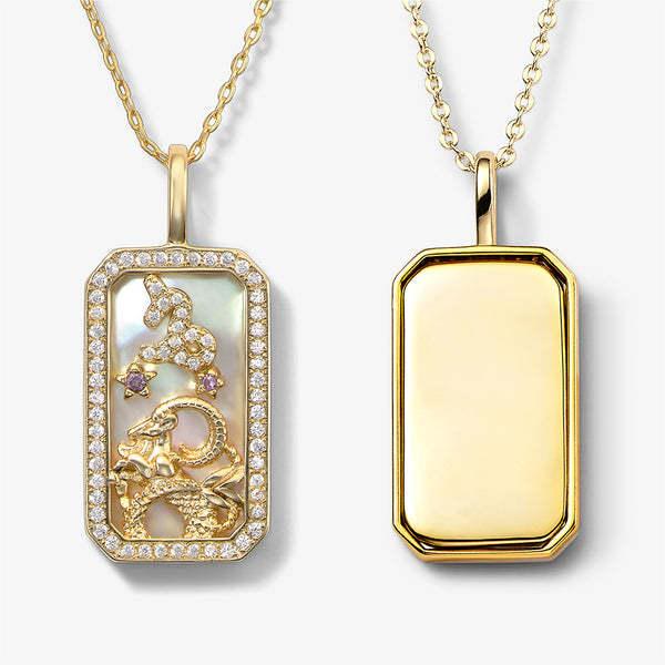 Collana Olivenorma con targhetta incisa con zircone bianco e 12 segni zodiacali 