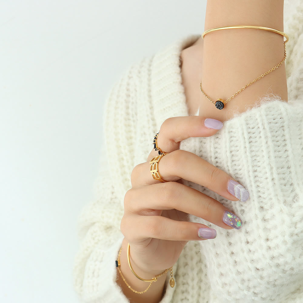 Bracciale Olivenorma in tormalina nera a doppio strato placcato in oro 18k