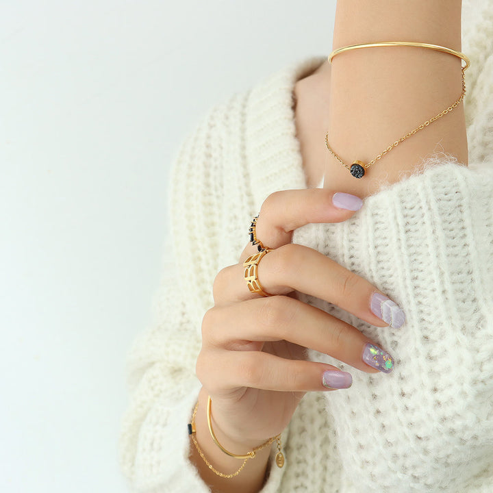 Bracciale Olivenorma in tormalina nera a doppio strato placcato in oro 18k