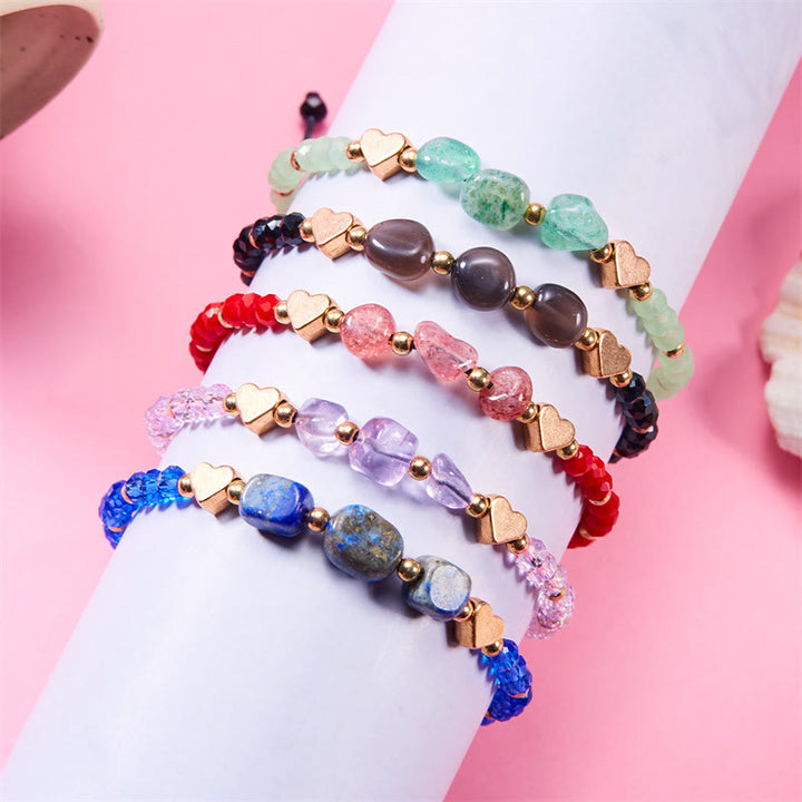 Olivenorma Bracciale intrecciato con perline di ghiaia naturale irregolare Love