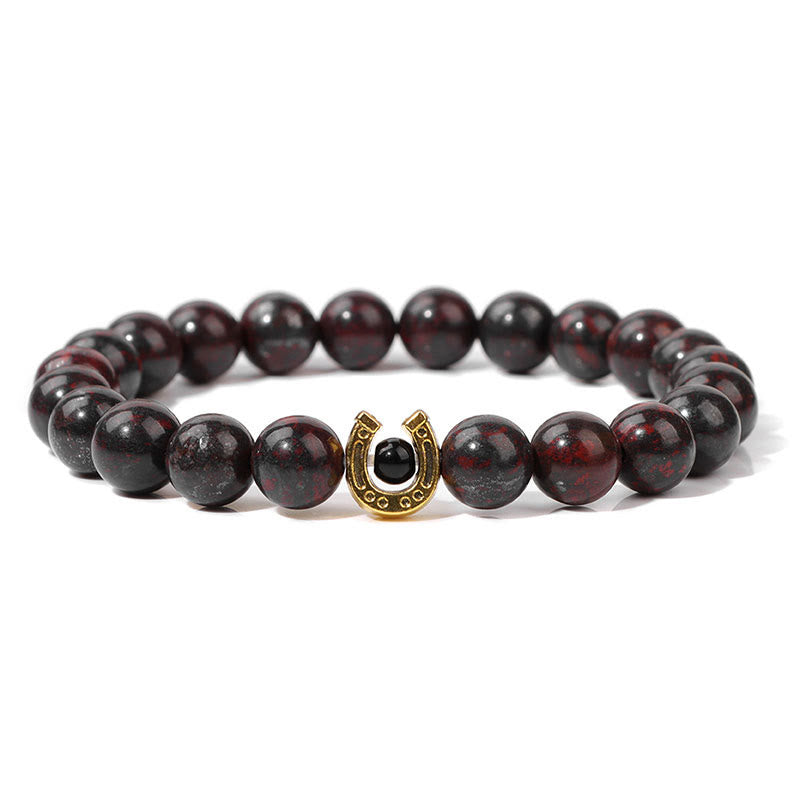 Olivenorma Bracciale con ciondolo a forma di ferro di cavallo con perline in pietra naturale da 8 mm 