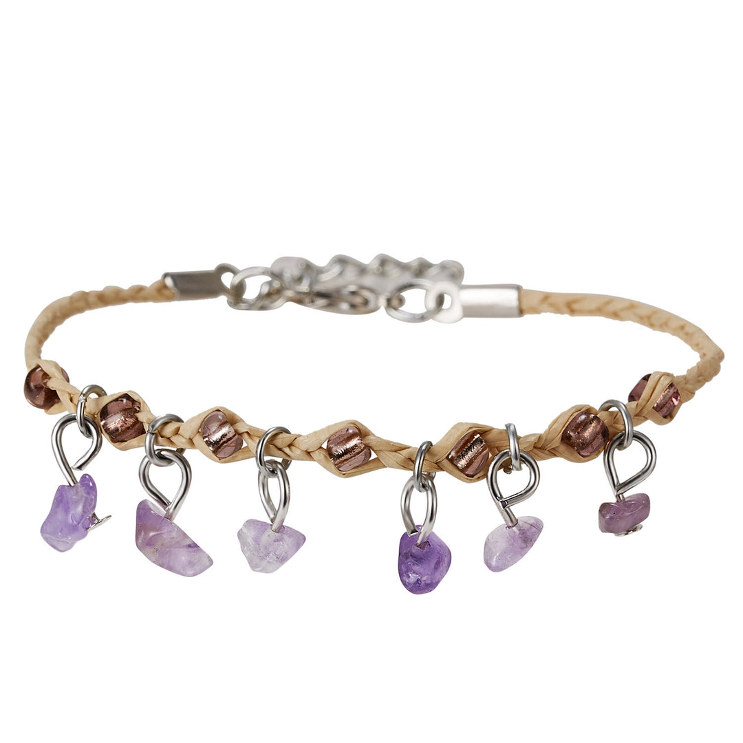 Bracciale intrecciato con ghiaia, nappa, ossidiana, occhio di tigre e ametista Olivenorma