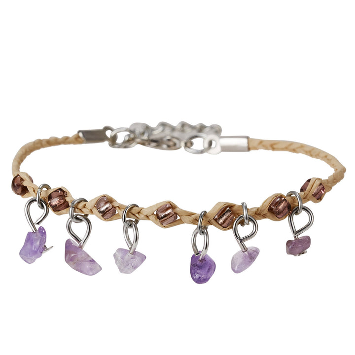 Bracciale intrecciato con ghiaia, nappa, ossidiana, occhio di tigre e ametista Olivenorma