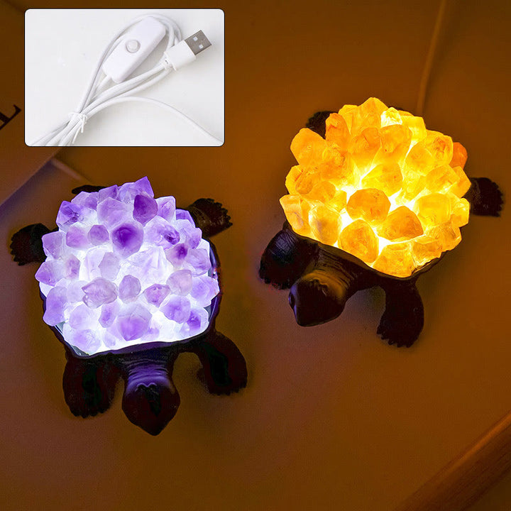 Olivenorma Natural Crystal Cluster Turtle Ornament Lampada Decorazione con pietre preziose