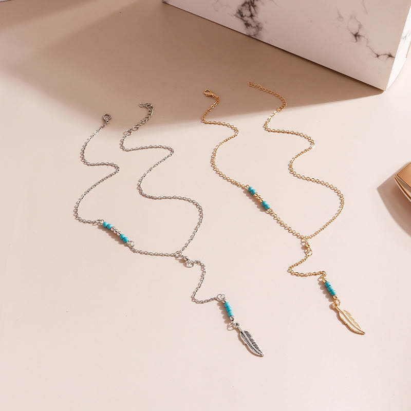 Olivenorma Collana con ciondolo a foglia turchese in argento e oro bohémien