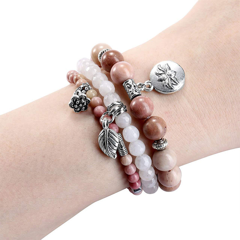 Olivenorma Rodocrosite Simbolo del Loto Bracciale 3 Pezzi