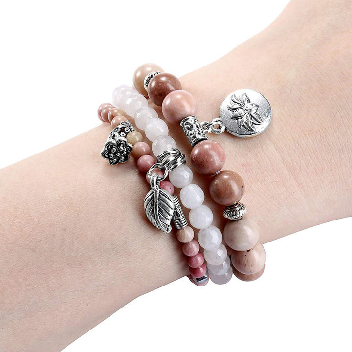 Olivenorma Rodocrosite Simbolo del Loto Bracciale 3 Pezzi