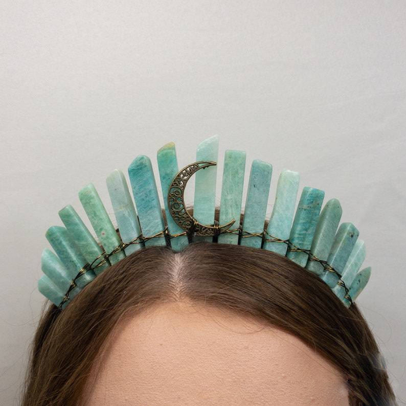 Olivenorma Natural Amazzonite Labradorite Accessorio per capelli Fascia per capelli Corona di cristallo 
