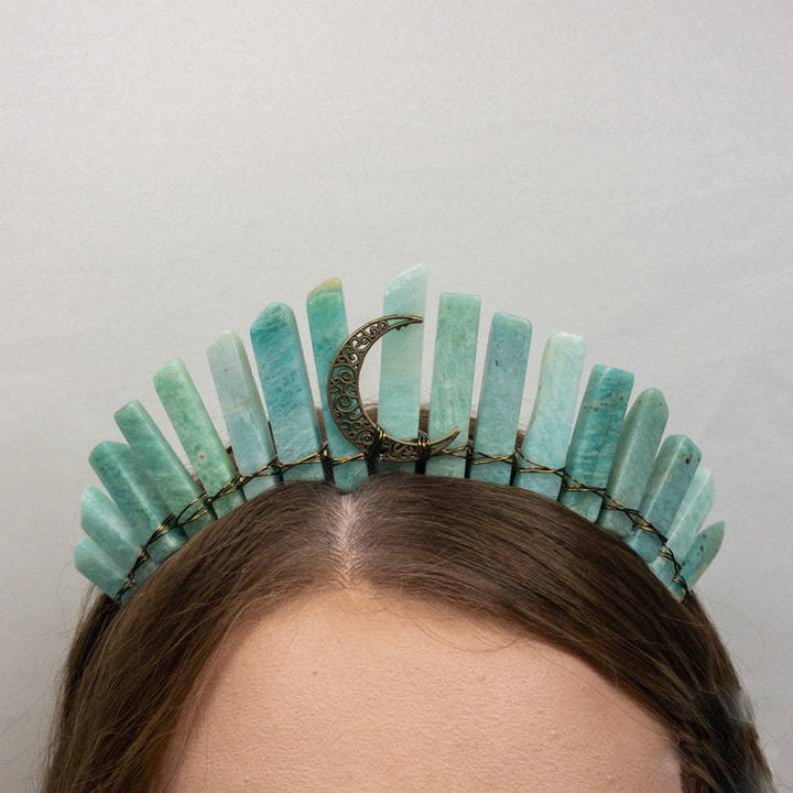 Olivenorma Natural Amazzonite Labradorite Accessorio per capelli Fascia per capelli Corona di cristallo 