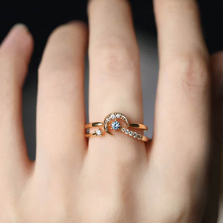 Anello con zirconi luna e stella