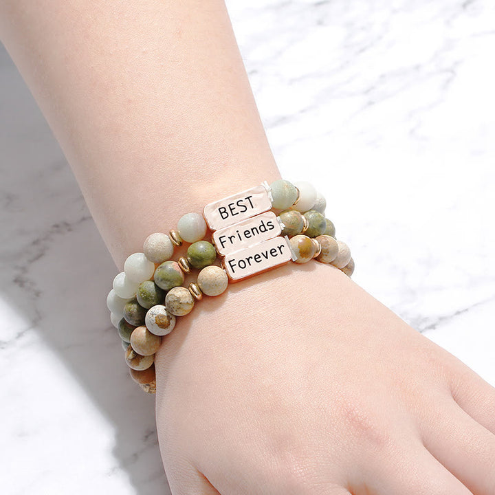 Olivenorma Natural Gemstone Best Friend Forever Set di 3 bracciali con incisione