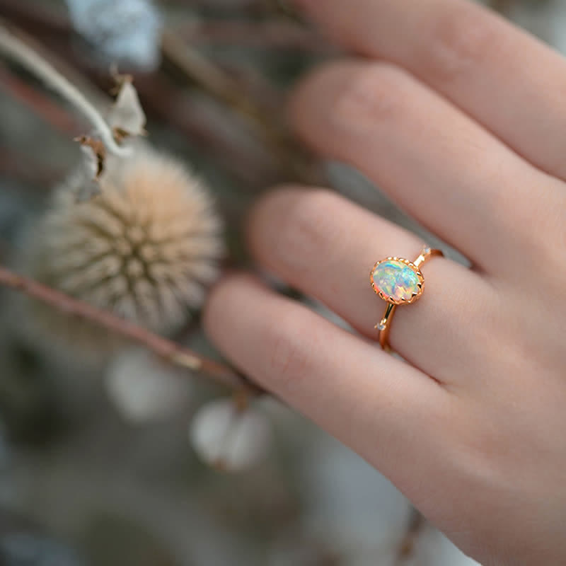 Anello regolabile Olivenorma Retro Gold Opal