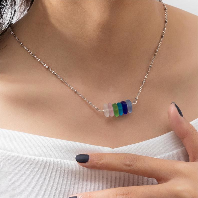 Collana con design geometrico in vetro di mare colorato Olivenorma 