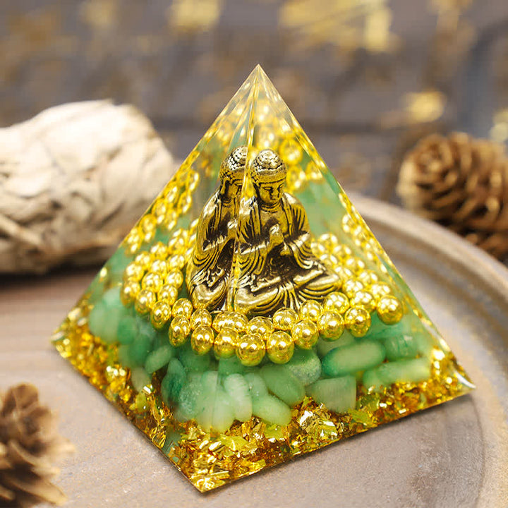 Olivenorma Avventurina Verde con Piramide di Orgone del Buddha 