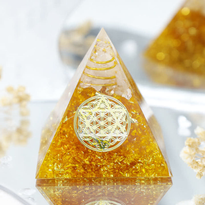 Olivenorma Citrine Ricchezza Cubo di Metatron Piramide Orgonica