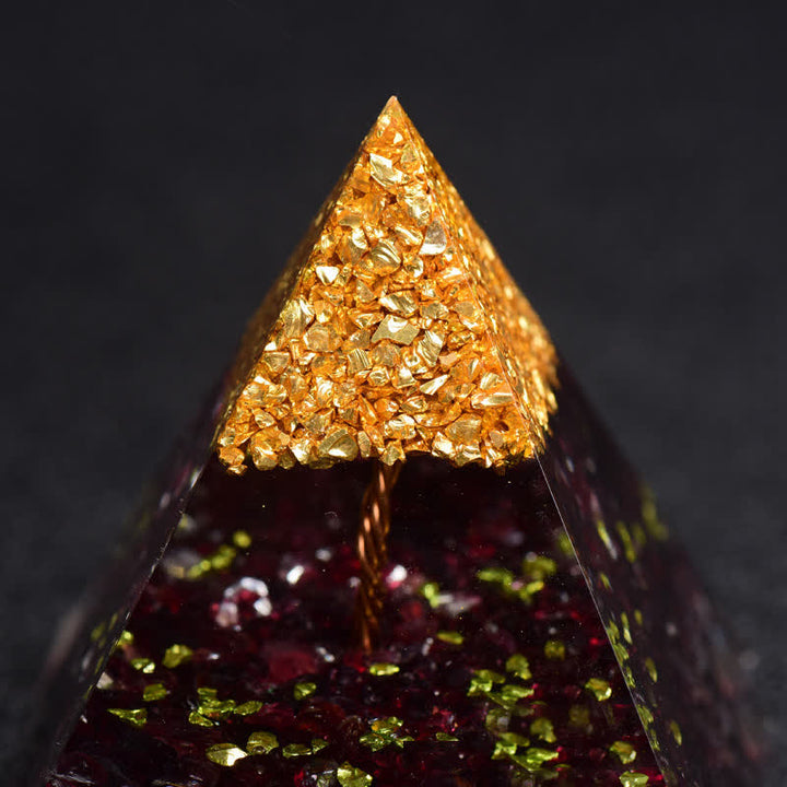 Granuli di metallo di granato Olivenorma Albero della vita Piramide di orgone 