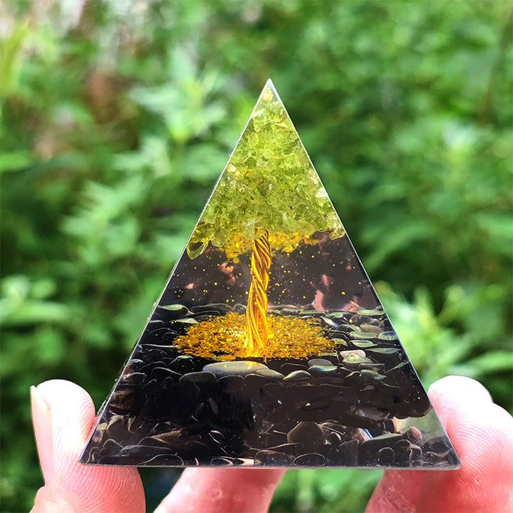 Olivenorma Ossidiana con Peridoto Albero della Vita Piramide Orgonica